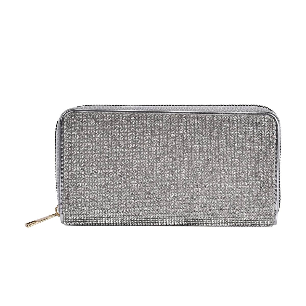 Silver Sparkling Rhinestone and Faux Leather Wallet (7.5x0.98x3.9) image number 0