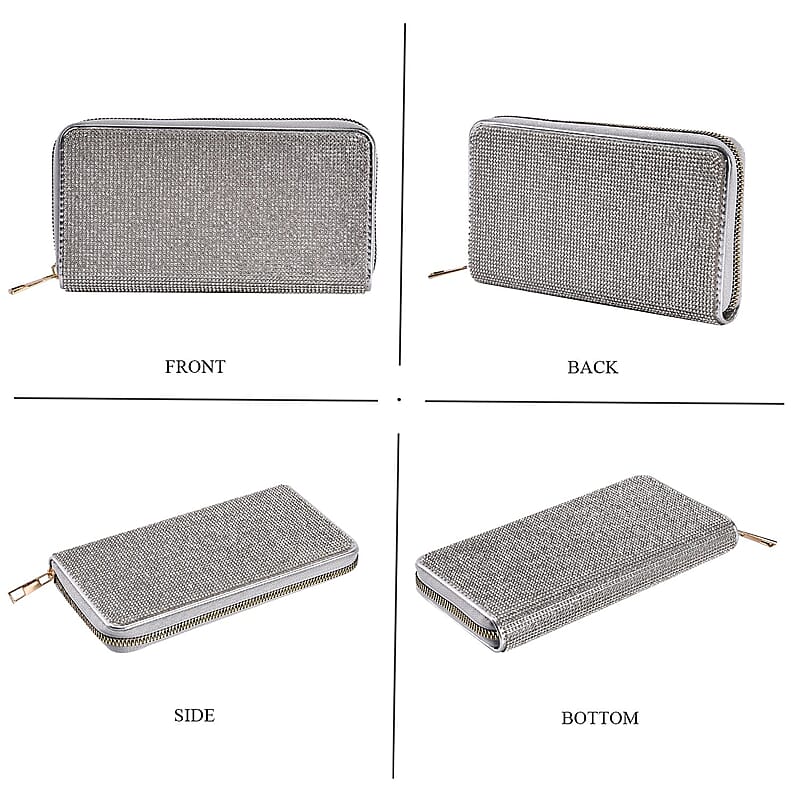 Silver Sparkling Rhinestone and Faux Leather Wallet (7.5x0.98x3.9)