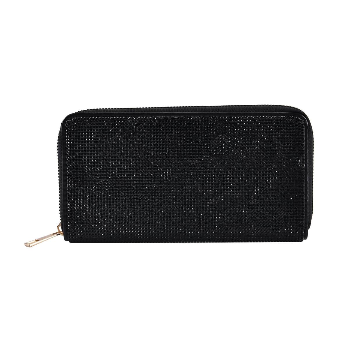 Black Sparkling Rhinestone and Faux Leather Wallet image number 0