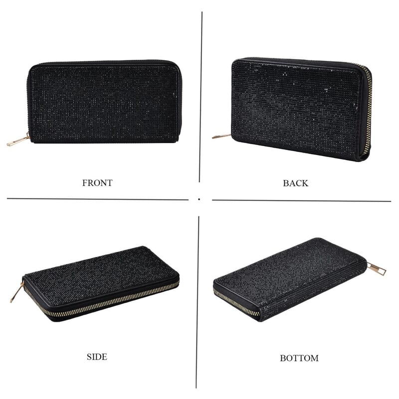 Black Sparkling Rhinestone and Faux Leather Wallet