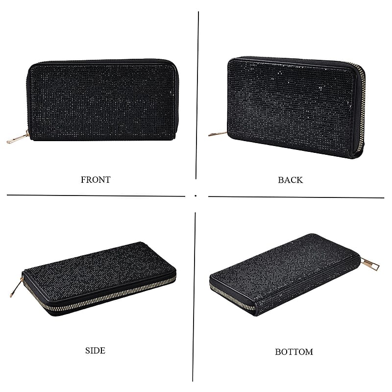 Black Sparkling Rhinestone and Faux Leather Wallet