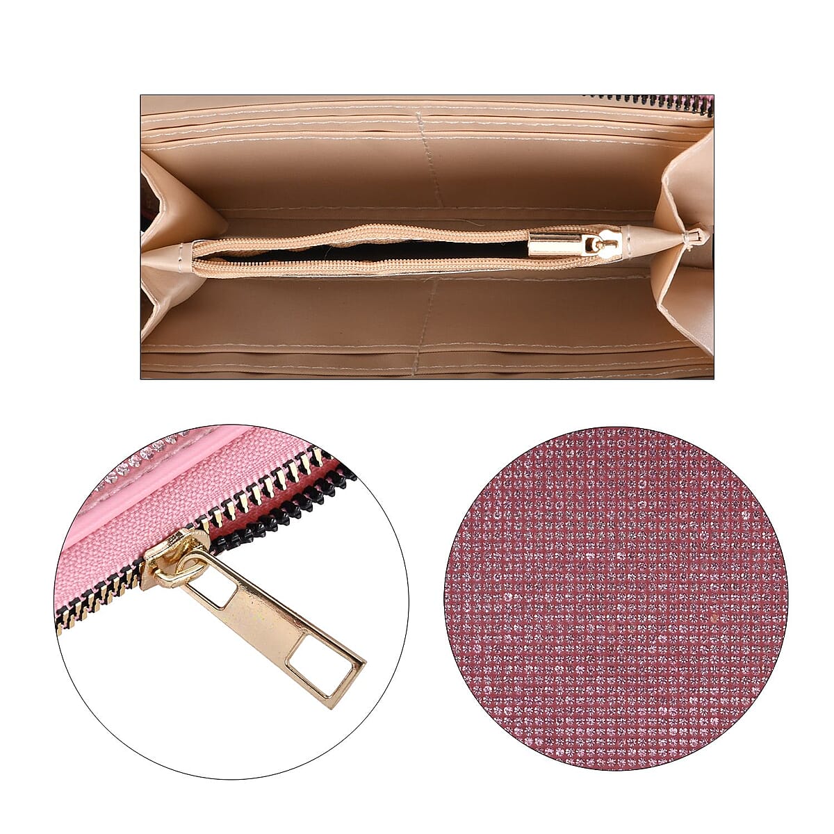 Pink Sparkling Rhinestone and Faux Leather Wallet image number 2