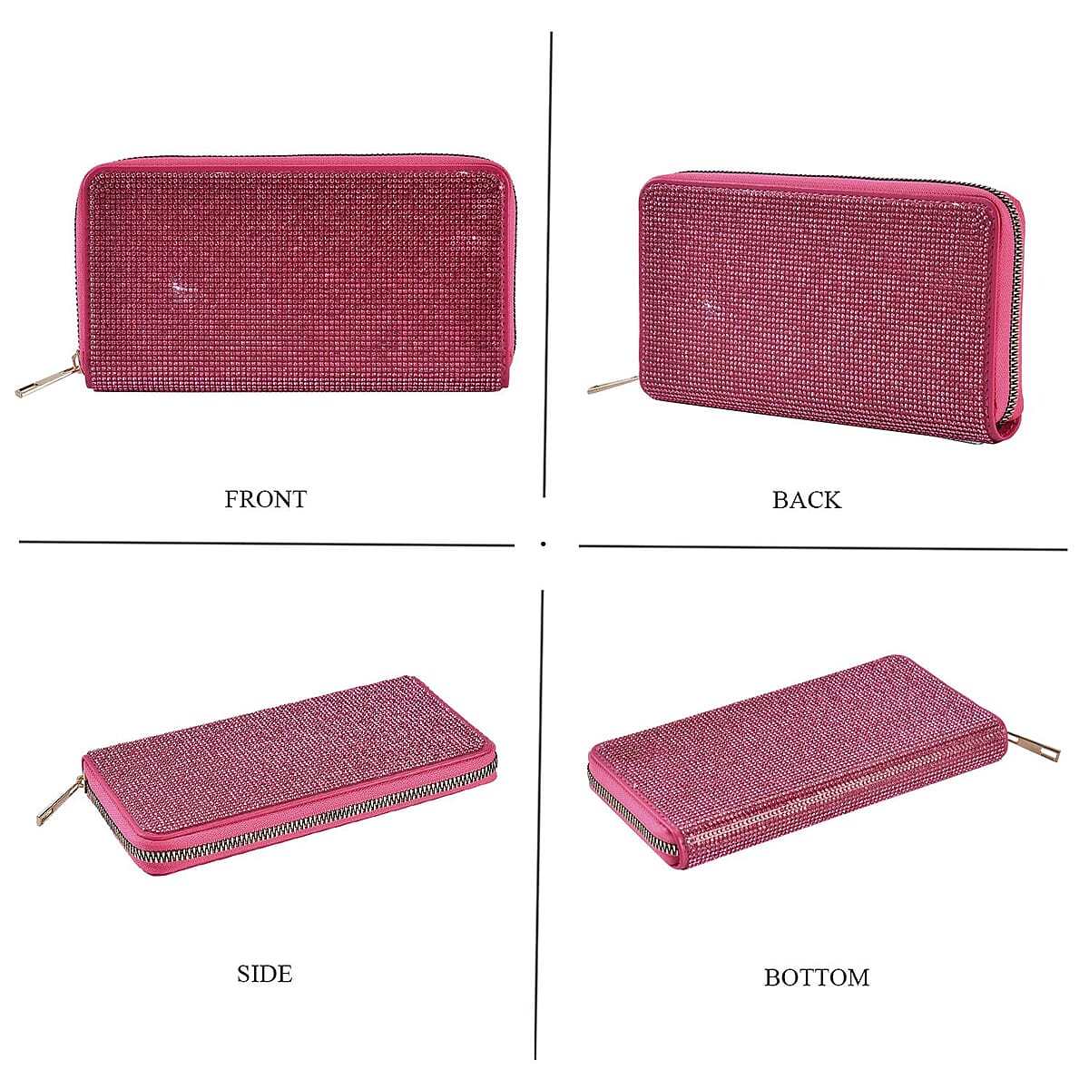 Rose Pink Sparkling Rhinestone and Faux Leather Wallet image number 1