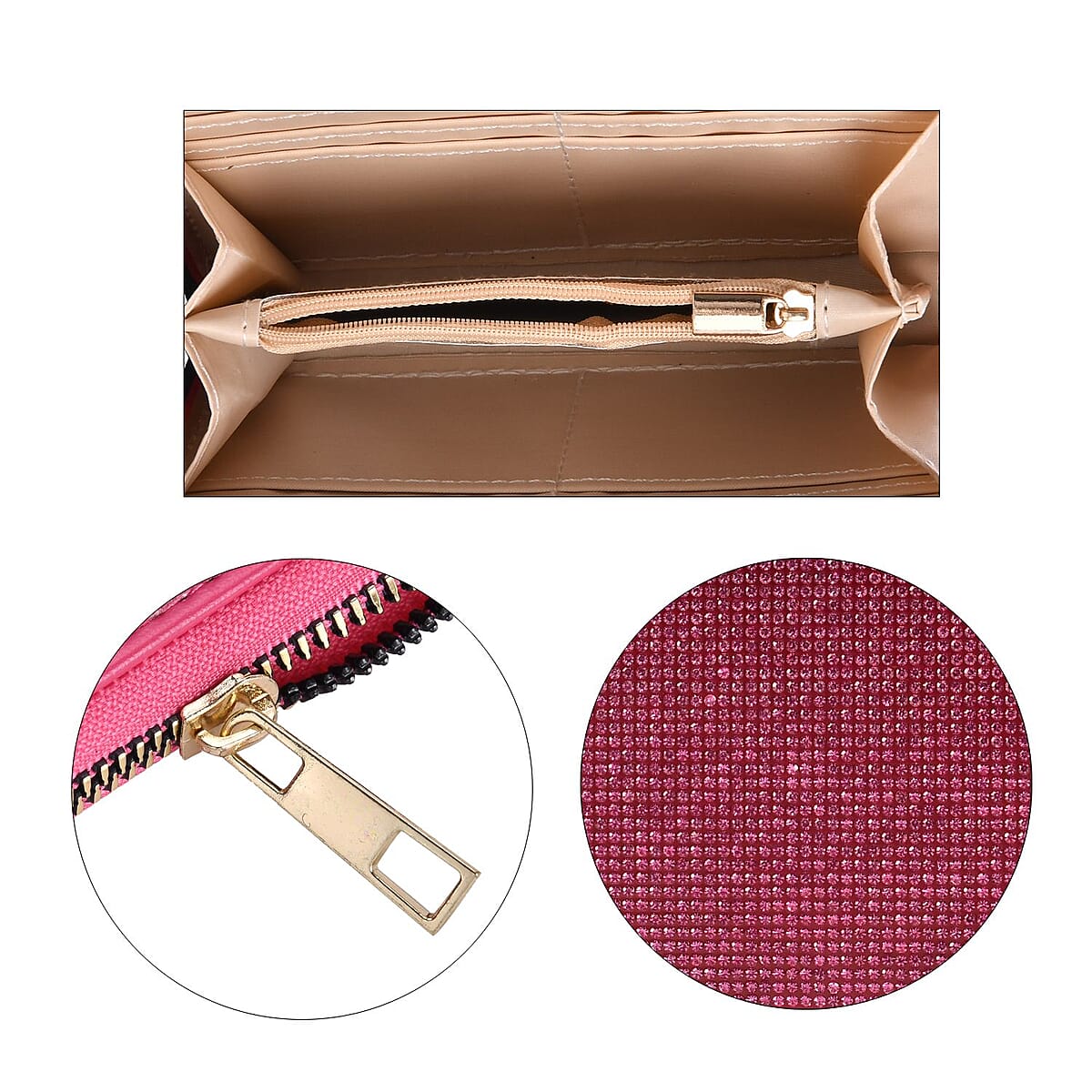 Rose Pink Sparkling Rhinestone and Faux Leather Wallet image number 2