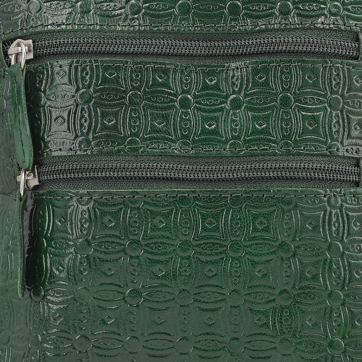 Vivid by Sukriti Dark Green Peacock Pattern Hand Painted Genuine Leather Crossbody Bag image number 7