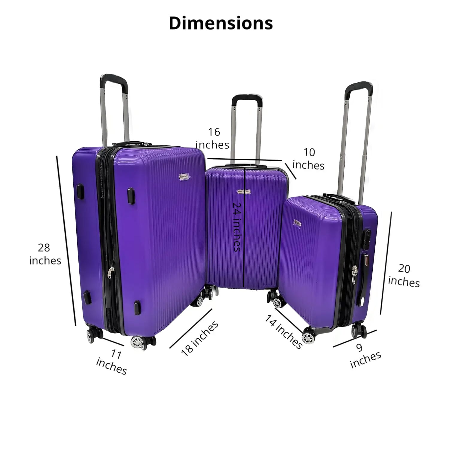 Karriage Mate AB001613 Pp Hard Luggage Set with Spinner Wheels Lock Carry On Purple