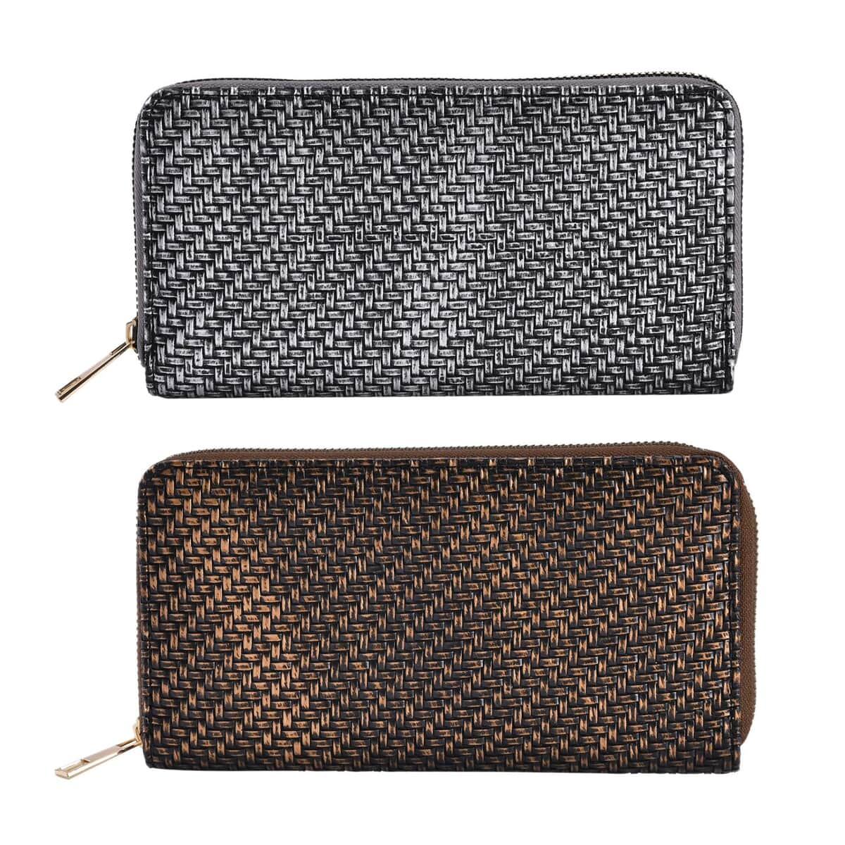 Set of 2 Gold and Silver Crocodile Weave Pattern Faux Leather Wallet (7.5"x0.98"x3.9") image number 0