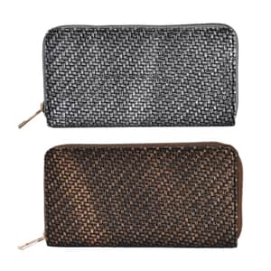 Set of 2 Gold and Silver Crocodile Weave Pattern Faux Leather Wallet