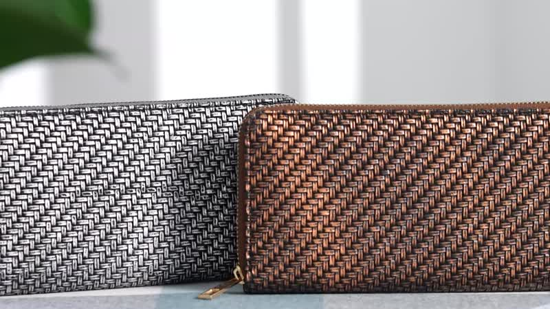 Set of 2 Gold and Silver Crocodile Weave Pattern Faux Leather Wallet (7.5"x0.98"x3.9")