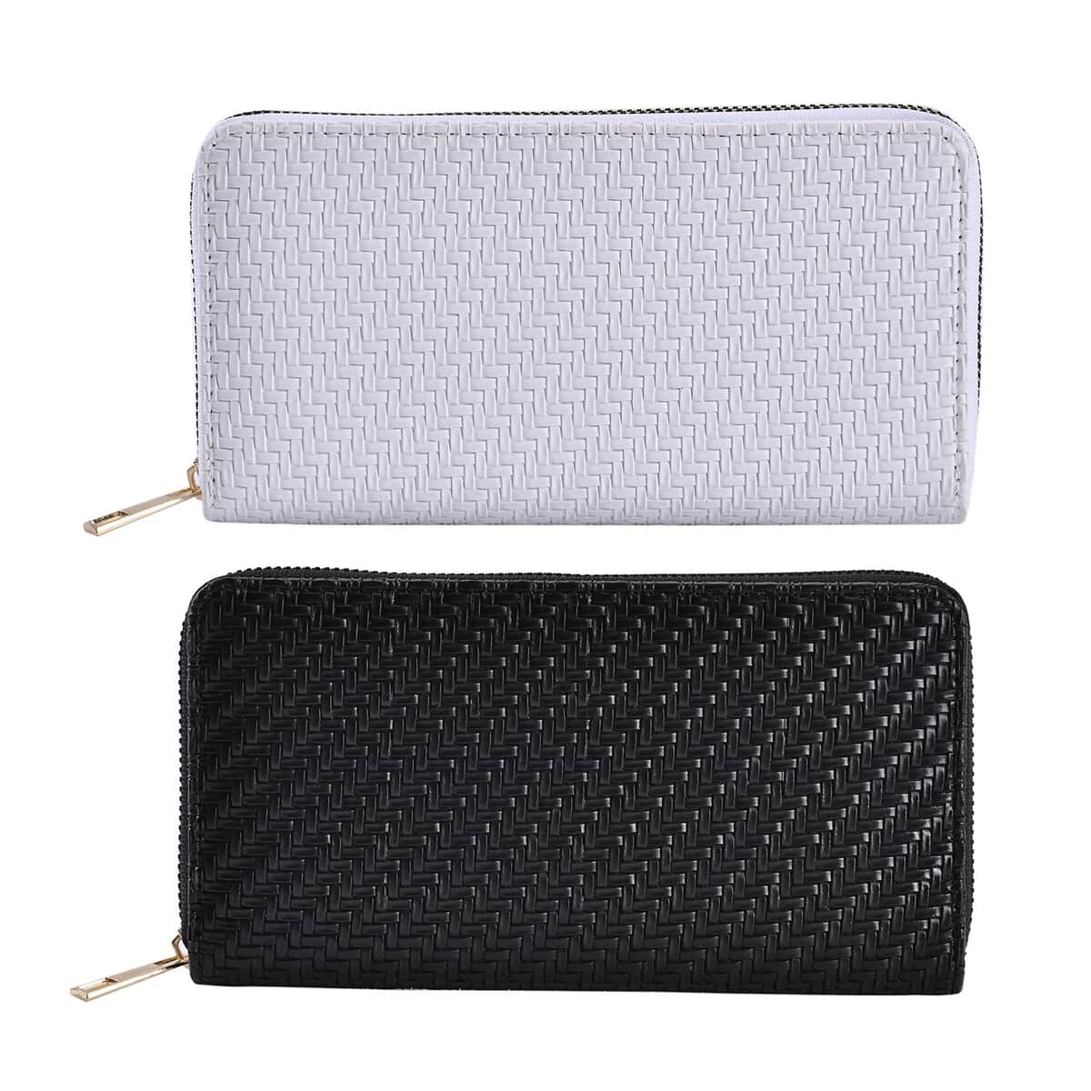 Set of 2 Black and White Weave Embossed Pattern Faux Leather Wallet image number 0