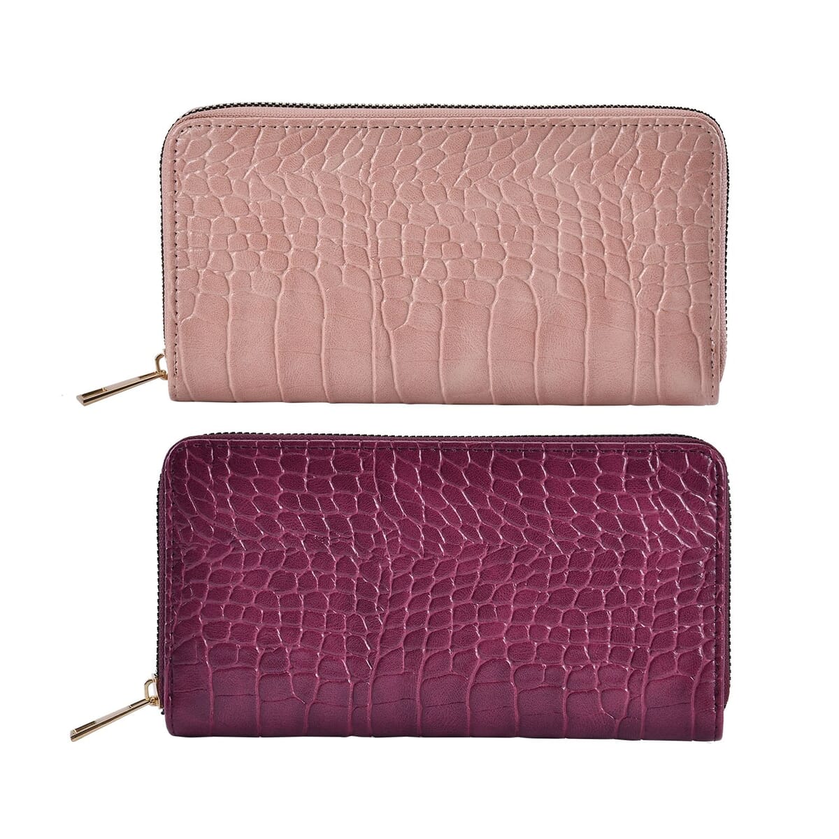 Set of 2 Burgundy and Pink Crocodile Embossed Pattern Faux Leather Wallet image number 0