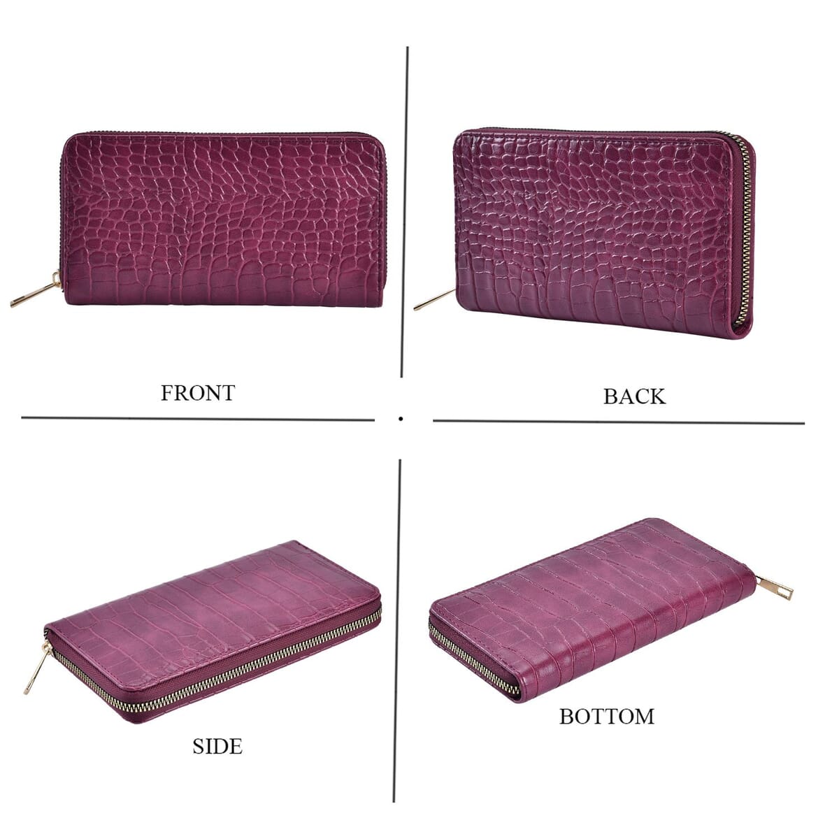 Set of 2 Burgundy and Pink Crocodile Embossed Pattern Faux Leather Wallet image number 3