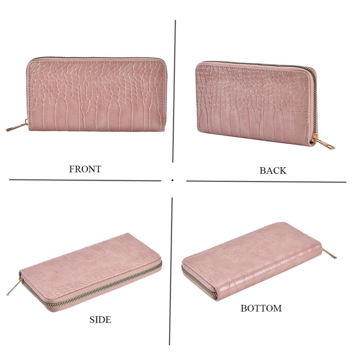 Set of 2 Burgundy and Pink Crocodile Embossed Pattern Faux Leather Wallet image number 4
