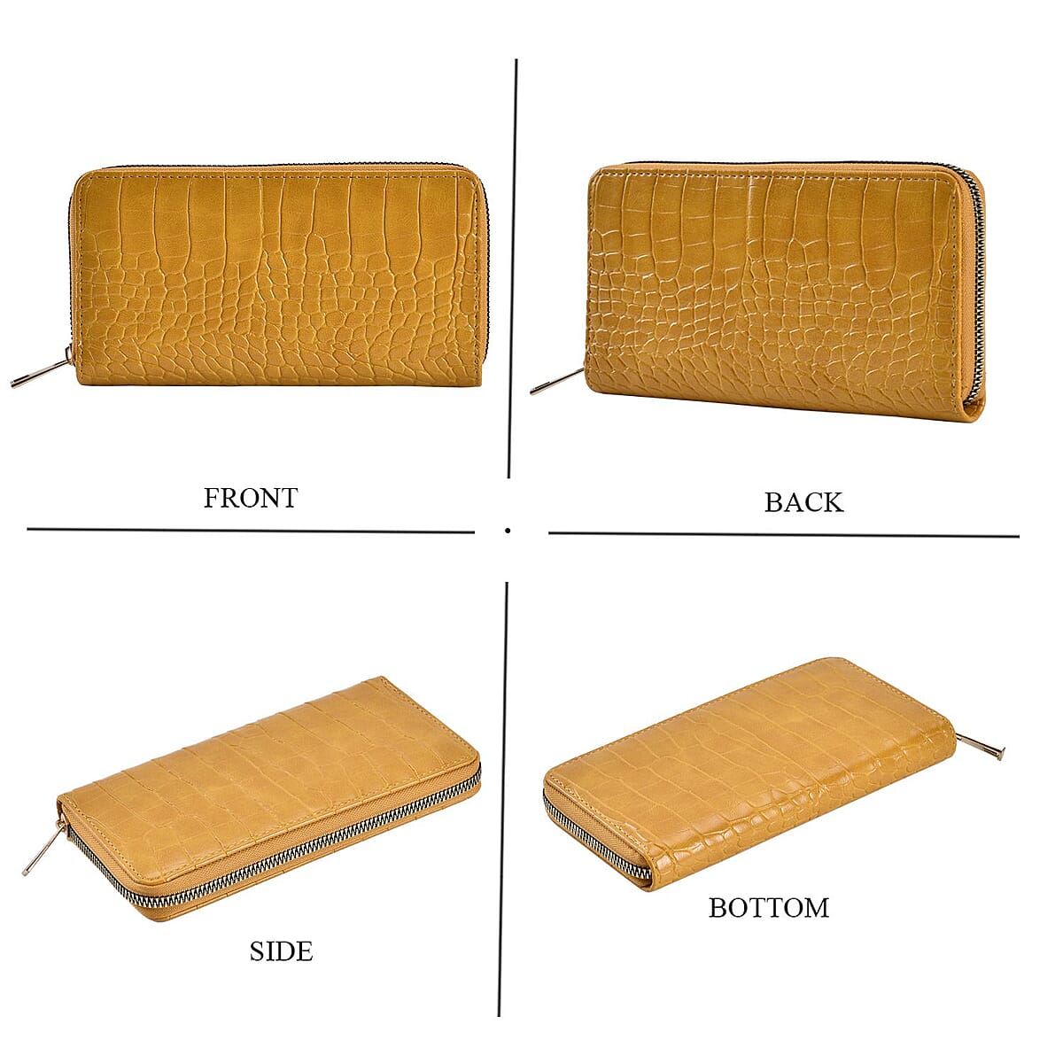 Set of 2 Yellow and Blue Crocodile Embossed Pattern Faux Leather Wallet image number 3