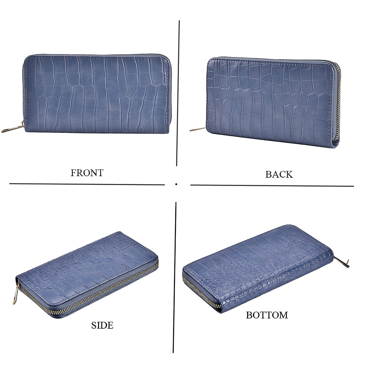 Set of 2 Yellow and Blue Crocodile Embossed Pattern Faux Leather Wallet image number 4