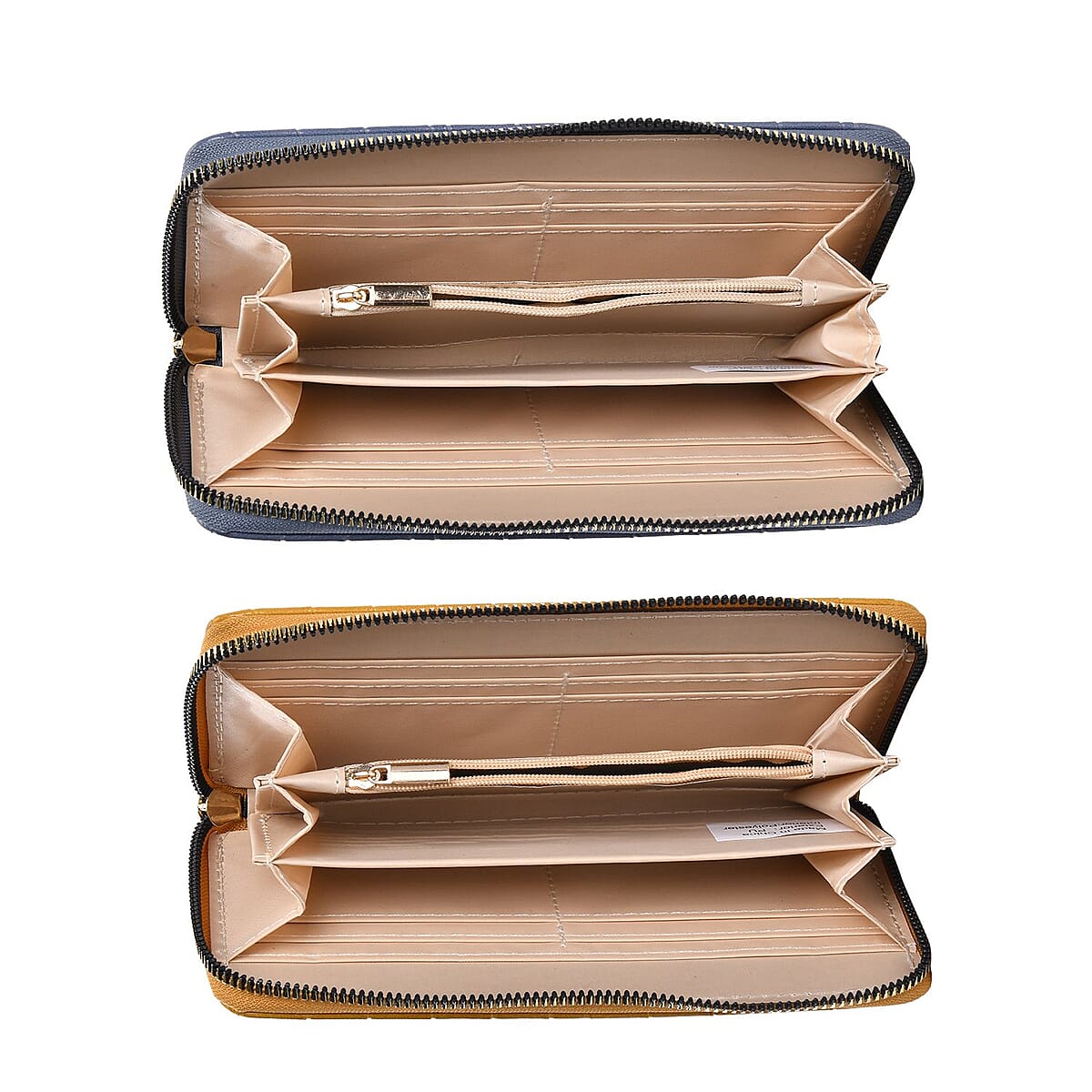 Set of 2 Yellow and Blue Crocodile Embossed Pattern Faux Leather Wallet image number 5