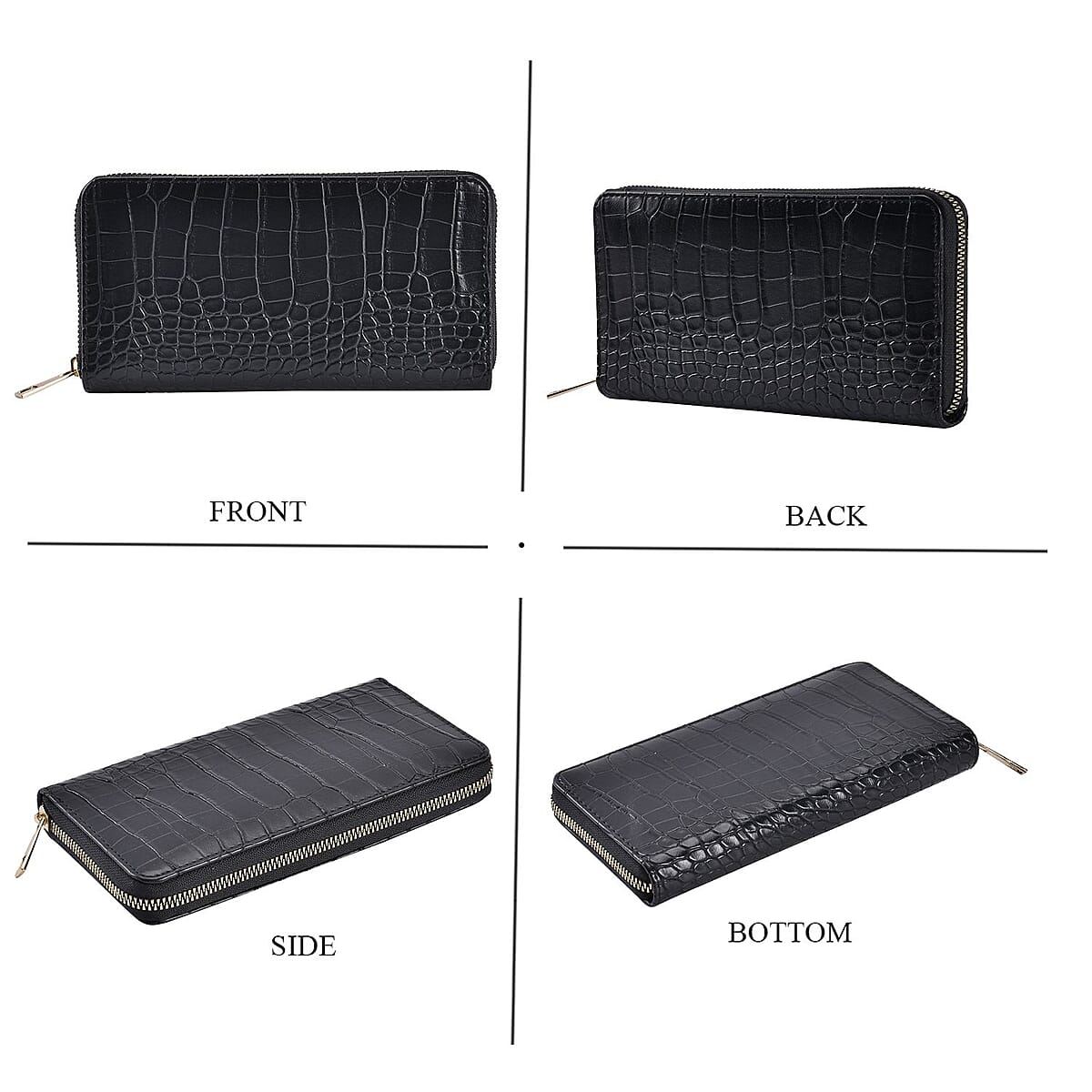 Set of 2 Black and Beige Crocodile Embossed Pattern Faux Leather Wallet image number 4