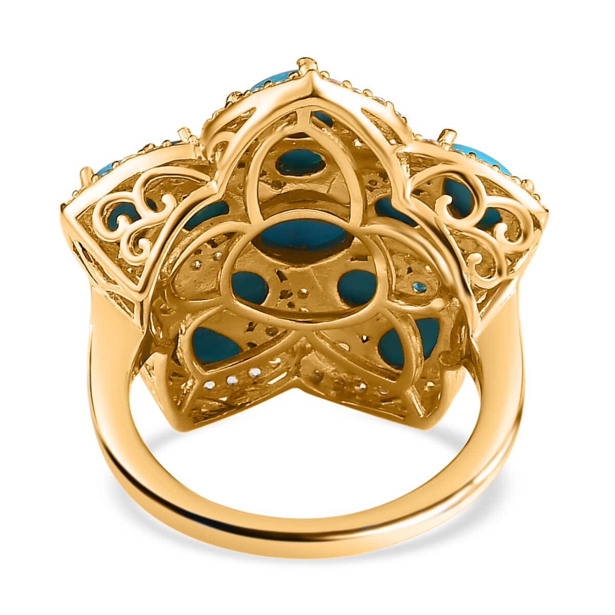 Premium Sleeping Beauty Turquoise and Multi Gemstone Floral Ring in Vermeil Yellow Gold Over Sterling Silver (Size 10.0) 6.25 ctw image number 4