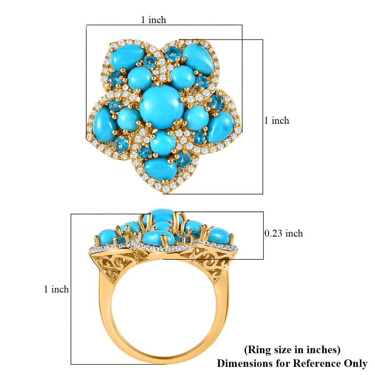 Premium Sleeping Beauty Turquoise and Multi Gemstone Floral Ring in Vermeil Yellow Gold Over Sterling Silver (Size 10.0) 6.25 ctw image number 5