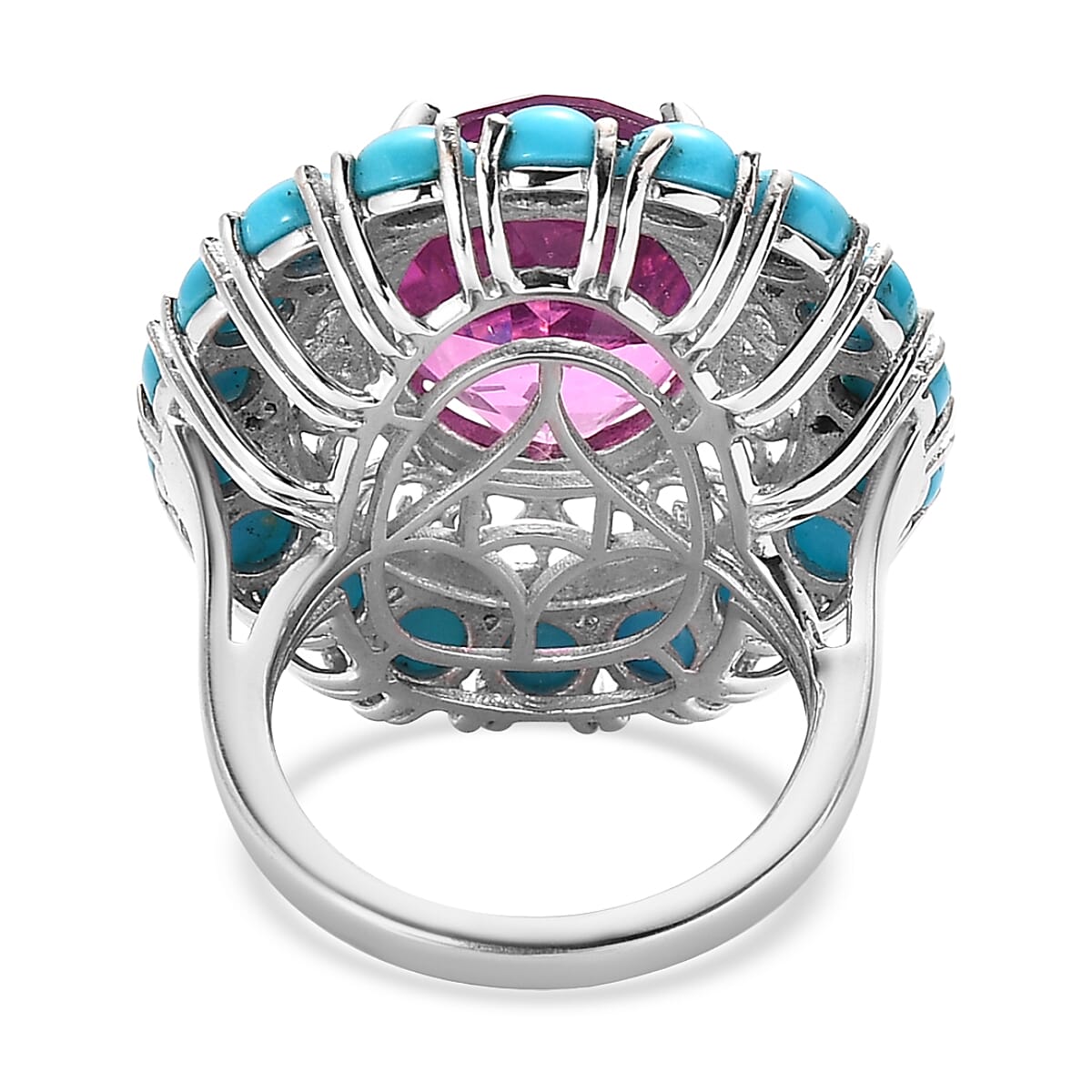 Radiant Orchid Quartz (Triplet) and Sleeping Beauty Turquoise Halo Ring in Vermeil RG and Platinum Over Sterling Silver (Size 10.0) 14.65 ctw