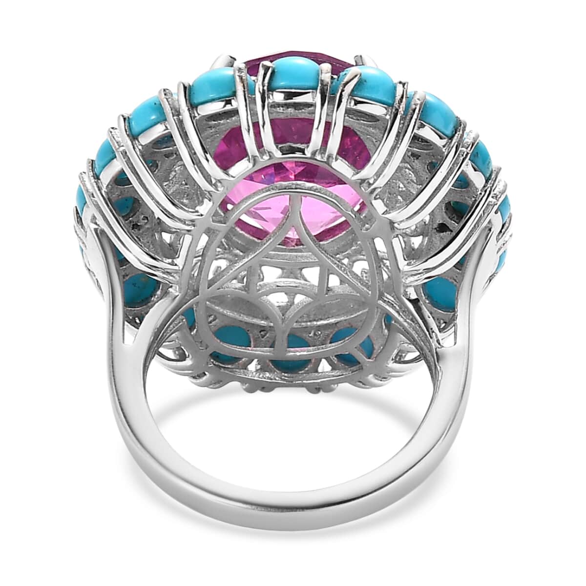 Radiant Orchid Quartz (Triplet) and Sleeping Beauty Turquoise Halo Ring in Vermeil RG and Platinum Over Sterling Silver 14.65 ctw image number 4