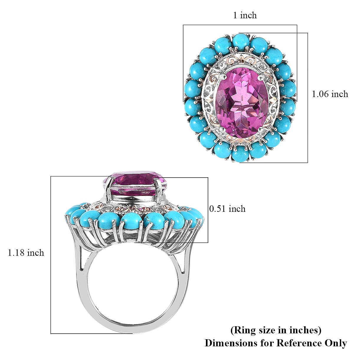 Radiant Orchid Quartz (Triplet) and Sleeping Beauty Turquoise Halo Ring in Vermeil RG and Platinum Over Sterling Silver (Size 6.0) 14.65 ctw image number 5