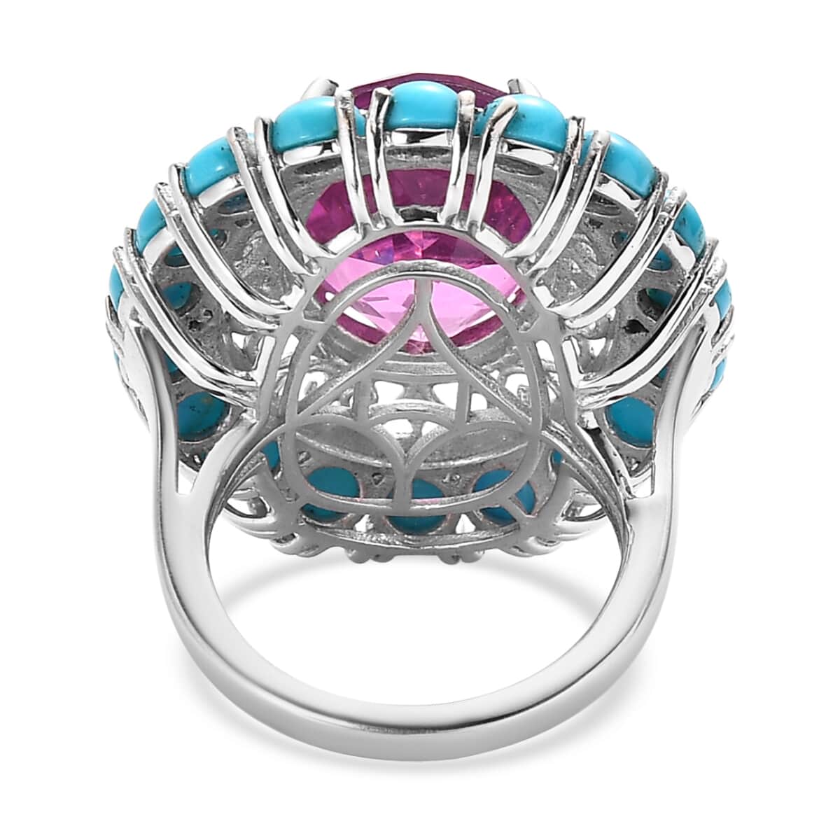 Radiant Orchid Quartz (Triplet) and Sleeping Beauty Turquoise Halo Ring in Vermeil RG and Platinum Over Sterling Silver (Size 7.0) 14.65 ctw image number 4