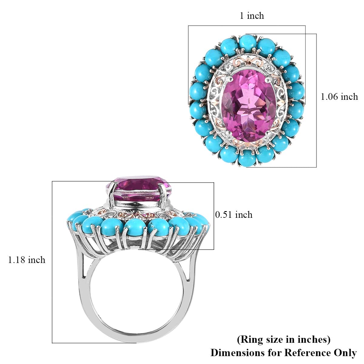 Radiant Orchid Quartz (Triplet) and Sleeping Beauty Turquoise Halo Ring in Vermeil RG and Platinum Over Sterling Silver (Size 7.0) 14.65 ctw image number 5
