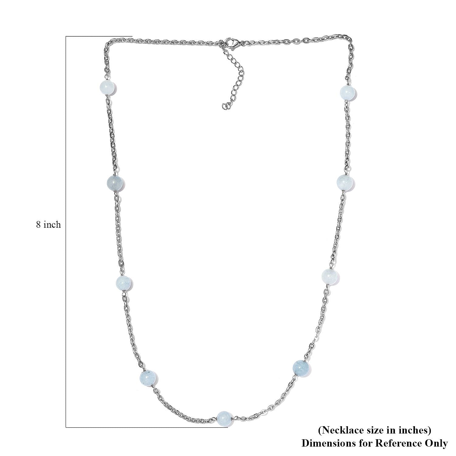 Milky Aquamarine Station Necklace 24-26 Inches in Stainless Steel 55.00 ctw