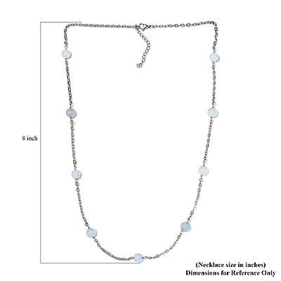 Milky Aquamarine Station Necklace 24-26 Inches in Stainless Steel 55.00 ctw