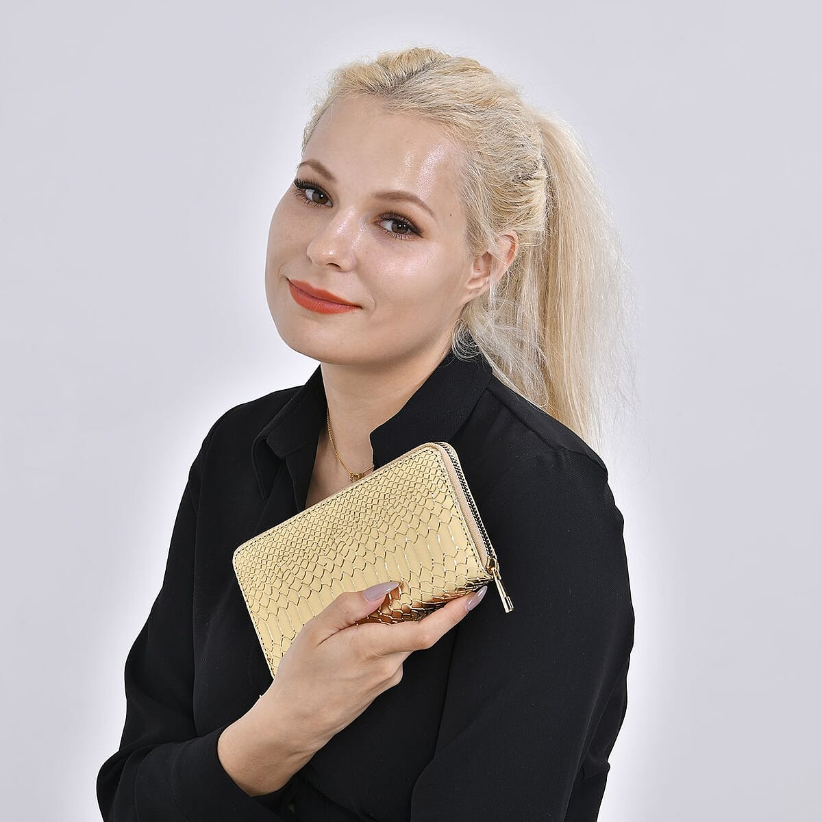 Set of 2 Silver and Gold Snake Embossed Pattern Faux Leather Wallet image number 1