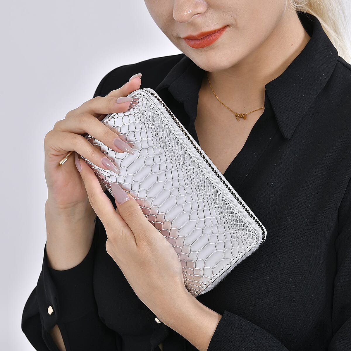 Set of 2 Silver and Gold Snake Embossed Pattern Faux Leather Wallet image number 2