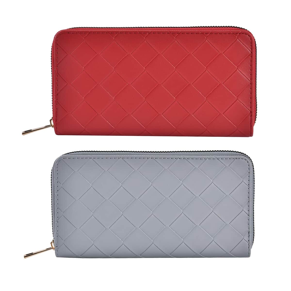 Set of 2 Red and Gray Checker Embossed Pattern Faux Leather Wallet image number 0