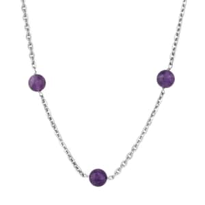 African Amethyst Station Necklace 24-26 Inches in Stainless Steel 55.00 ctw