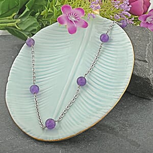 African Amethyst Station Necklace 24-26 Inches in Stainless Steel 55.00 ctw