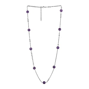 African Amethyst Station Necklace 24-26 Inches in Stainless Steel 55.00 ctw