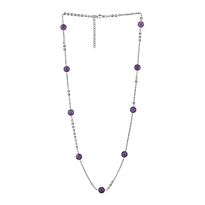 African Amethyst Station Necklace 24-26 Inches in Stainless Steel 55.00 ctw