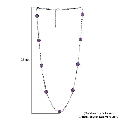 African Amethyst Station Necklace 24-26 Inches in Stainless Steel 55.00 ctw
