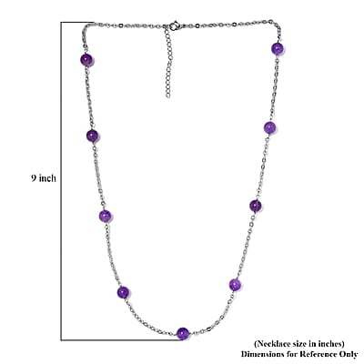 African Amethyst Station Necklace 24-26 Inches in Stainless Steel 55.00 ctw