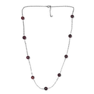 Orissa Rhodolite Garnet Station Necklace 24-26 Inches in Stainless Steel 77.00 ctw