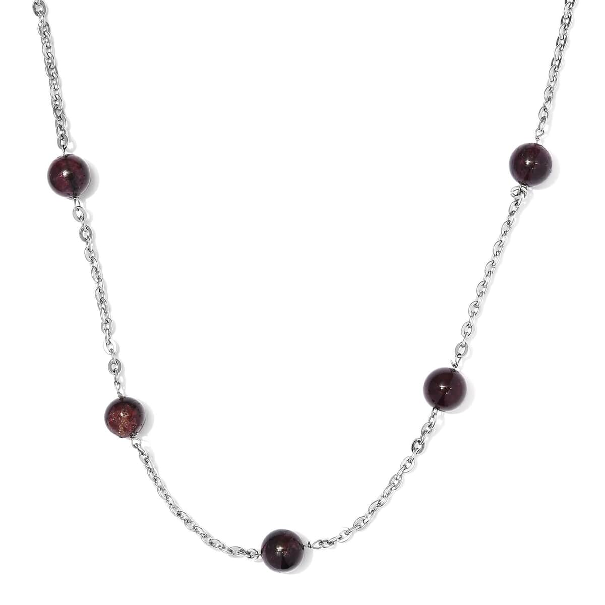 Orissa Rhodolite Garnet Station Necklace 24-26 Inches in Stainless Steel 77.00 ctw image number 3