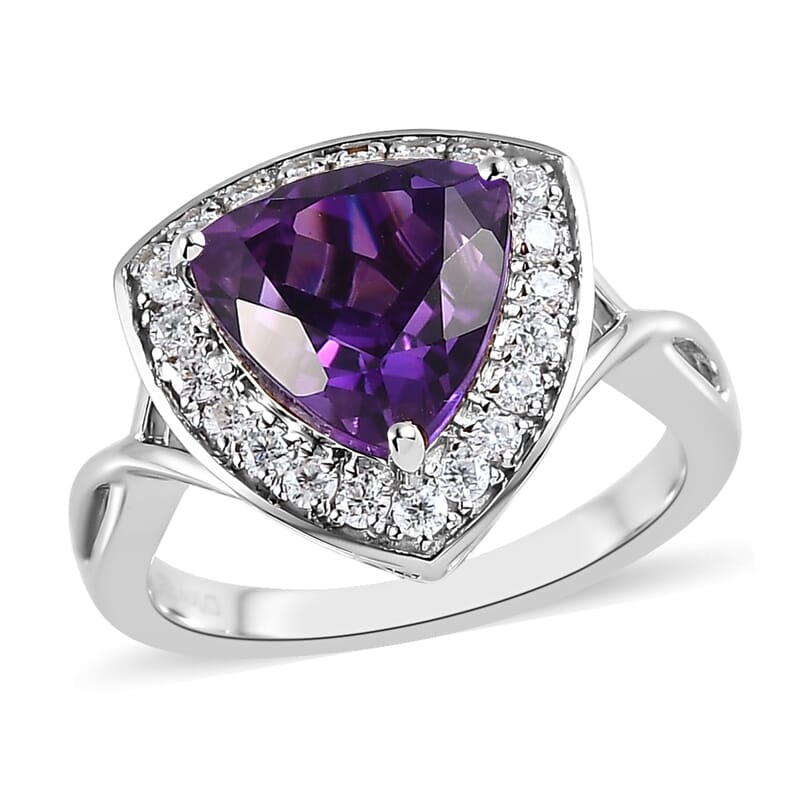AAA Moroccan Amethyst and Moissanite Halo Ring in Platinum Over Sterling Silver (Size 7.0) 2.75 ctw