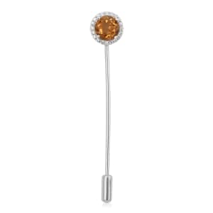 Cognac Topaz, Simulated Diamond Lapel Pin in Sterling Silver 6.30 ctw Loose Gemstone