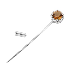 Cognac Topaz, Simulated Diamond Lapel Pin in Sterling Silver 6.30 ctw Loose Gemstone
