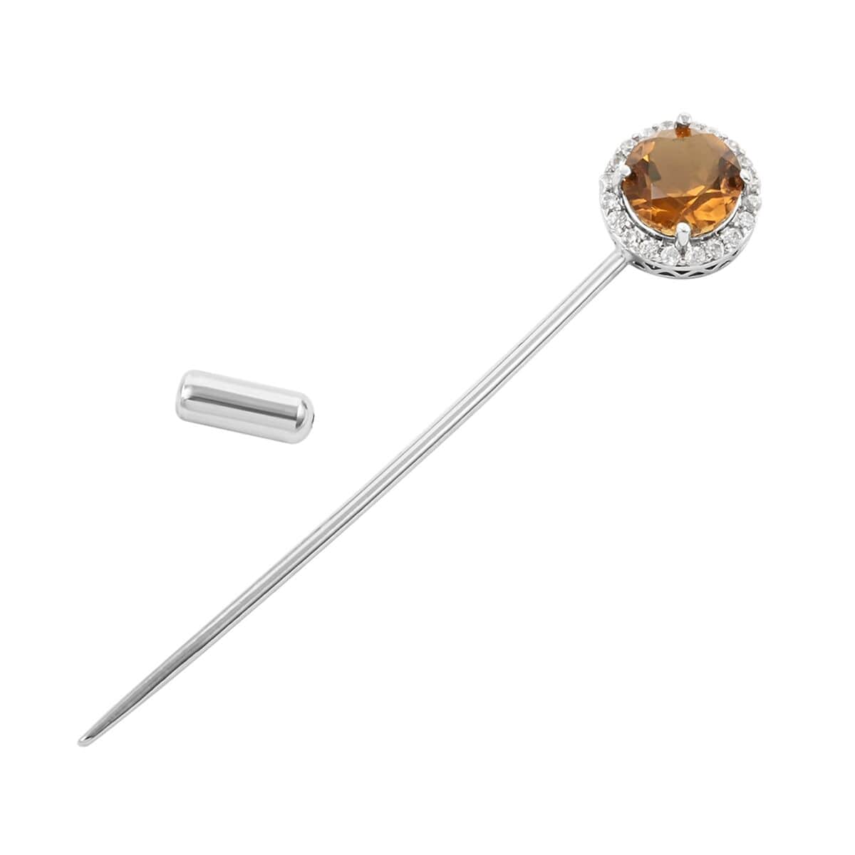 Cognac Topaz, Simulated Diamond Lapel Pin in Sterling Silver 6.30 ctw Loose Gemstone image number 2