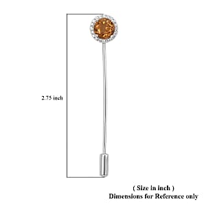 Cognac Topaz, Simulated Diamond Lapel Pin in Sterling Silver 6.30 ctw Loose Gemstone
