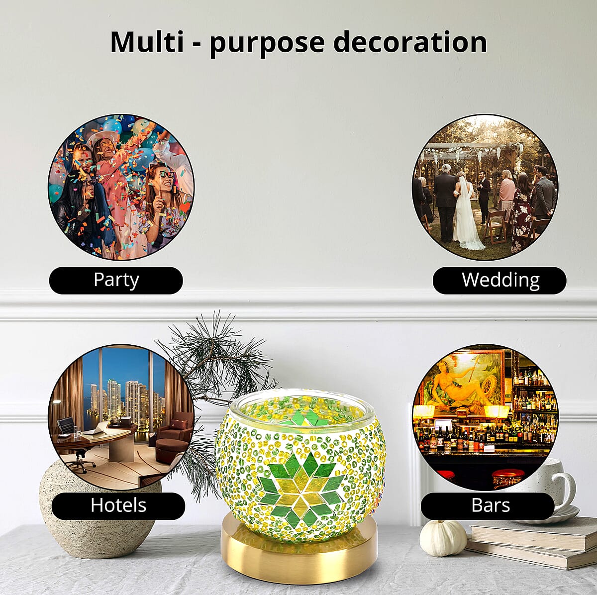 Homesmart Green Turkish Inspired Mosaic Glass Table Lamp (Bulb Type E12) (5W) image number 4