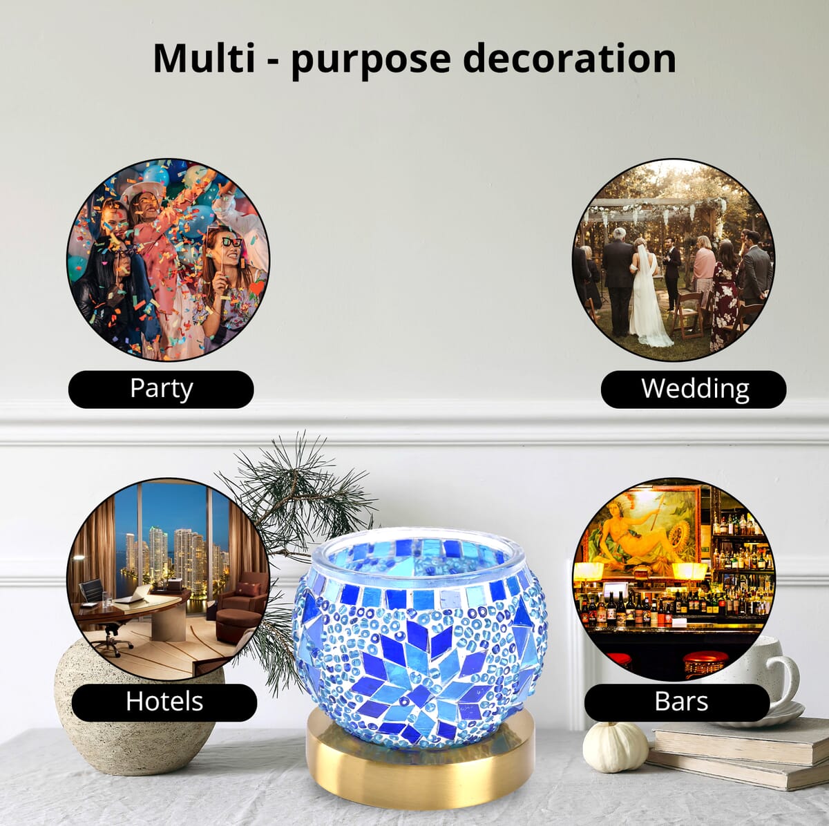Homesmart Blue Turkish Inspired Mosaic Glass Table Lamp (Bulb Type E12) (5W) image number 4
