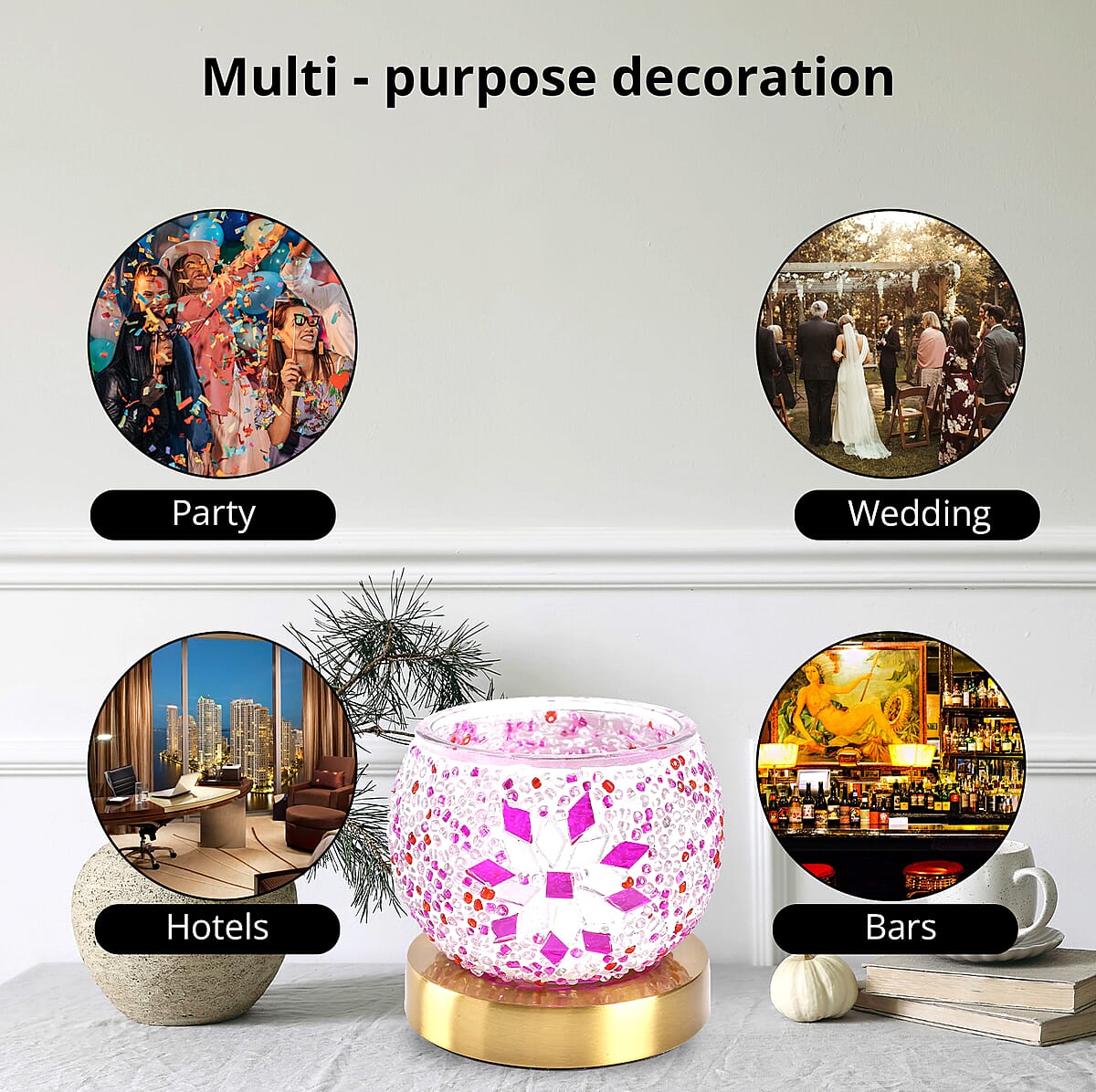 Homesmart Pink Turkish Inspired Mosaic Glass Table Lamp (Bulb Type E12) (5W) image number 4