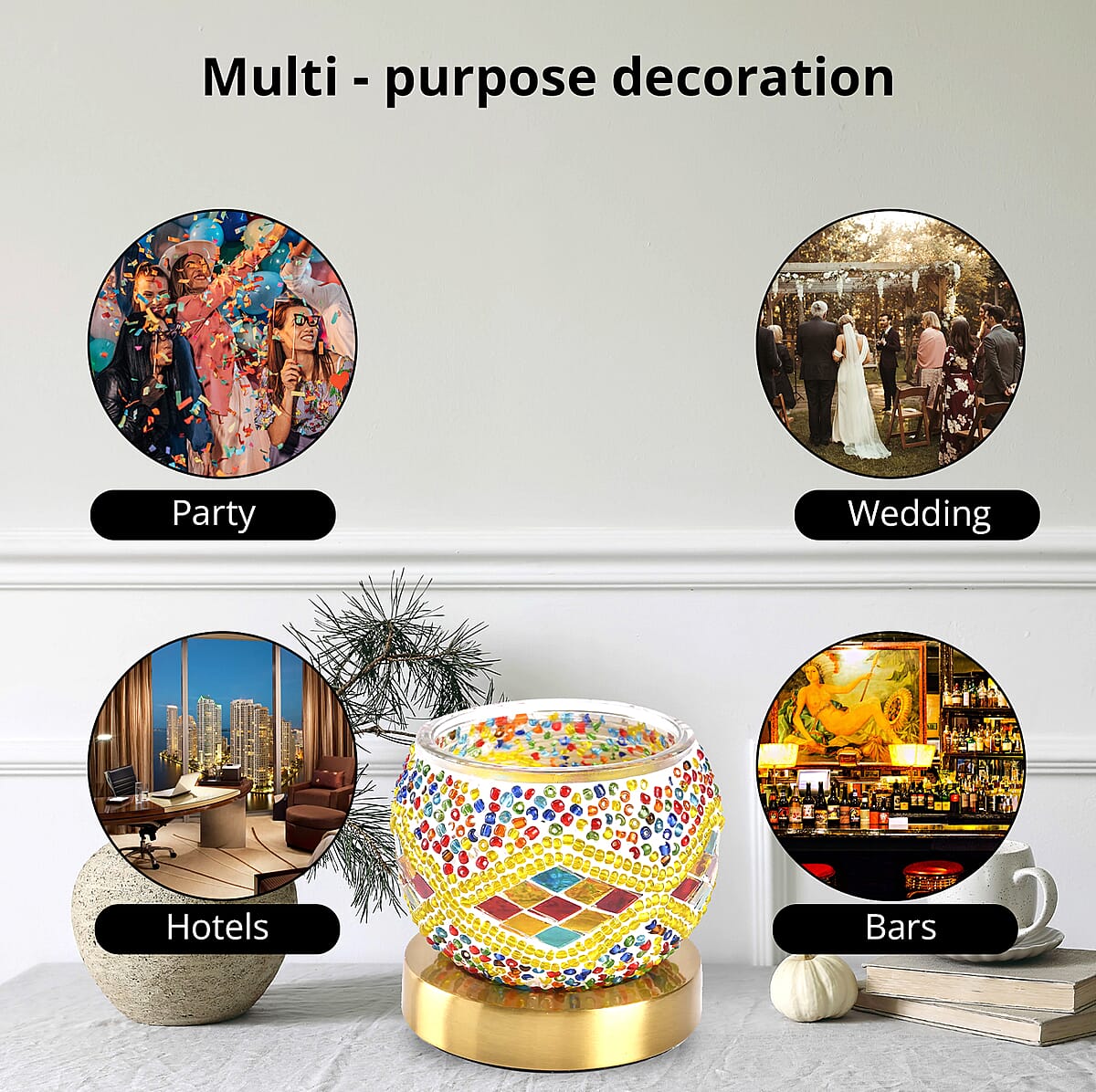 Homesmart Yellow Turkish Inspired Mosaic Glass Table Lamp (Bulb Type E12) (5W) image number 4